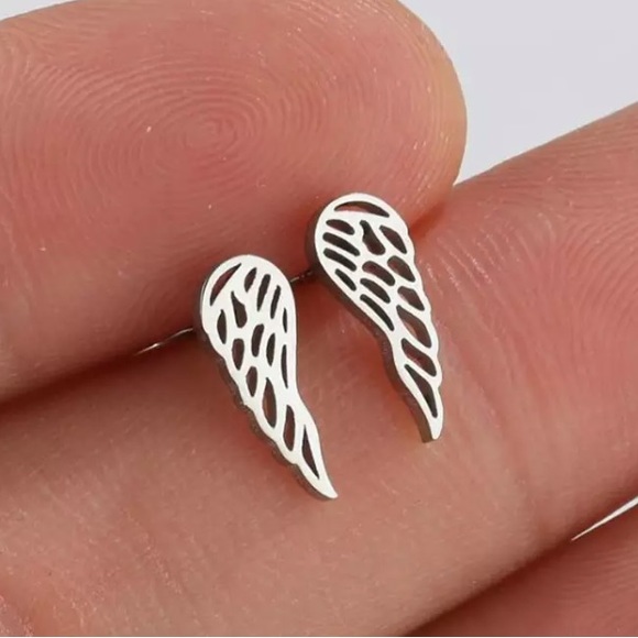 Stainless Steel Wings Angel Stud Earrings - Picture 2 of 3